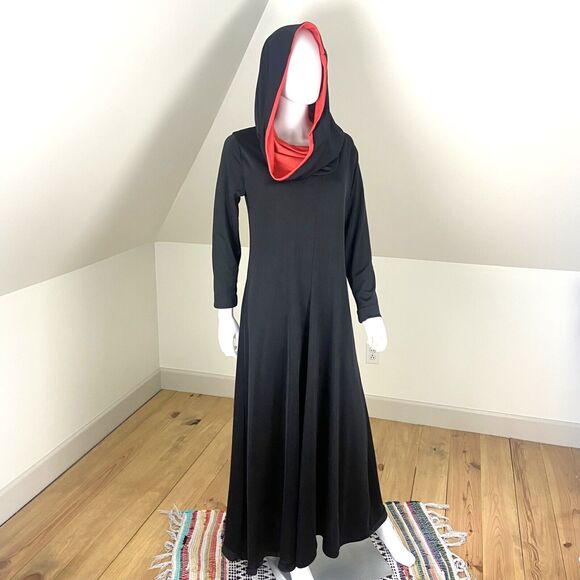 Vintage 70s Hooded Maxi Dress Caftan Cult Gown Cowl Neck M/L/XL Hood Boho Hippy - Picture 3 of 14